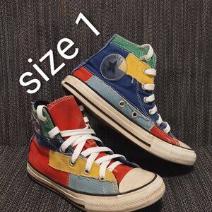 GUC Converse Chuck Boys Shoes Taylor Patchwork Multi Color Size 1 Canvas Sneaker